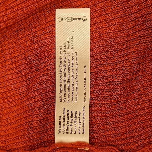 💕EILEEN FISHER💕 Long Organic Linen Blend Cardigan ~ Rust Orange Medium - Picture 7 of 11